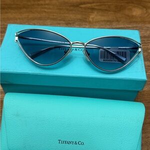 New Tiffany & Co. Silver Frame Sunglasses with Blue Lenses